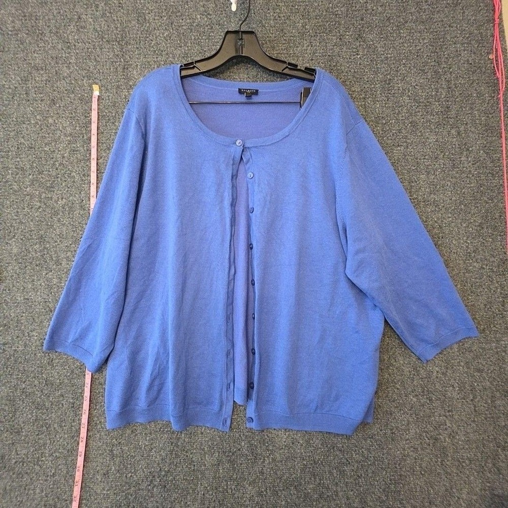 Talbots Cardigan Sweater Womens 3X Blue Button 3/4 Sleeve Stretch Knit